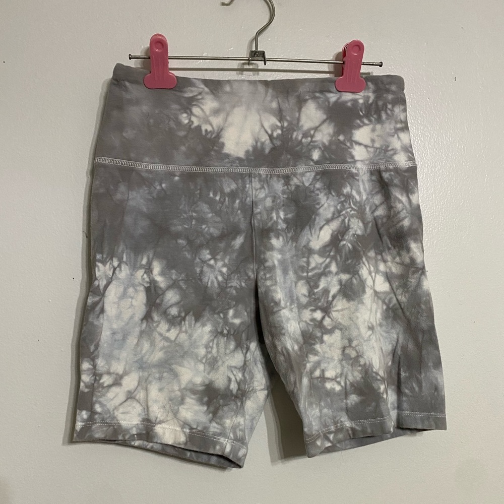 Grey white and blue biker shorts